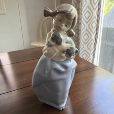 NAO by Lladró Porcelain Figurine - Girl Holding Birthday Cake with Puppy Dog, circa 1986 — listing 5