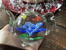 Art Glass Teapot-Shaped Aquarium Paperweight with Lampwork Fish and Millefiori — listing 2