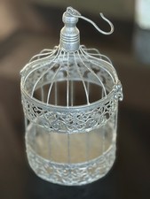 Vintage Victorian Style Painted Metal Domed Bird Cage with Faux Bird & Floral Decor — listing 2