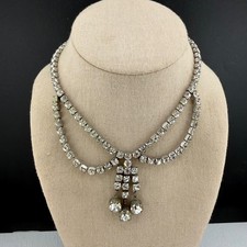 Vintage Rhinestone Fringe Bib Festoon Necklace, Gold-Tone — listing 2