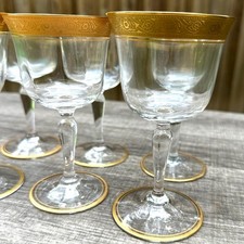 Vintage Gold Encrusted Rim Etched Wine Glass with Faceted Stem Yes - Fostoria/other name — listing 4