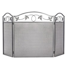 Three-Panel Wrought Iron Fireplace Screen with Scrollwork and Rosette Medallions — listing 2