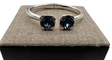 Uno de 50 Silvertone Beaded Leather Bracelet with Blue Glass Stone, 7.5" — listing 4