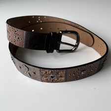Multicolor Patchwork Leather Belt with Ball-Chain Trim and Square Buckle — listing 6
