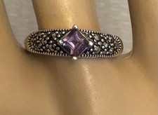 Sterling Silver Marcasite Ring with Lavender Cabochon (Prong-Set Oval)