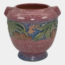 Roseville Pottery Baneda Jardinière/Vase, Shape 587-4, Raspberry/Rose Ground