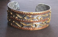 Tri-Color Gold-Tone Cuff Bracelet with Scroll Ends — listing 2