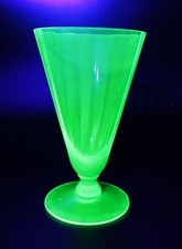 Vintage Green Uranium Glass Tumbler with Etched Floral Design, 5.5 inches — listing 6