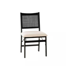 Cane Back Folding Dining Chair with Beige Vinyl Seat — listing 4