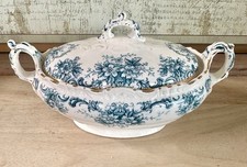 Antique Victorian Transferware Rectangular Covered Vegetable Dish / Tureen with Purple Floral Transfer — listing 4