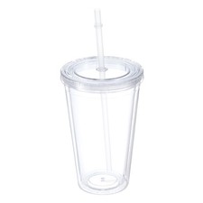 Double-Wall Acrylic Tumbler with Straw and Silicone Flower Straw Topper, Colorful Floral Print, ~24oz