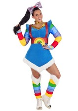 Rainbow Brite Adult Costume Dress - Blue with Rainbow Sleeves & Star Belt, Size XL — listing 3