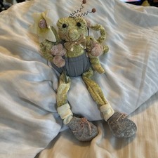 Handmade Cloth Character Doll with Blue Yarn Hair, Sunglasses, Plaid Scarf and Purple Nightcap — listing 3