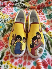 Hand-Painted Music-Themed Slip-On Canvas Sneakers with Illustrated Girls and Quotes Women's US 8-9 — listing 4