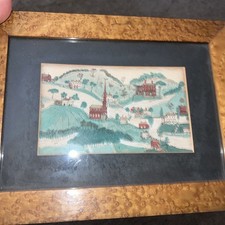 Antique Folk Art Hinged Wooden Trinket Box with Decorative Gesso Relief Lid and Print Inset — listing 2