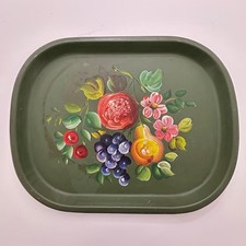 Vintage Hand-Painted Tole Serving Tray, Black with Rosemaling-Style Floral Decoration — listing 2