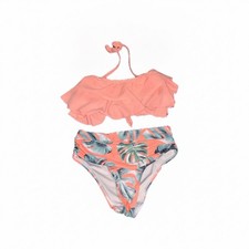 Girls' Two-Piece Ruffle Bikini Swimsuit, Orange & Yellow Colorblock, UPF 40+, Size 14