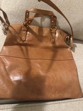 Badgley Mischka Black & Cognac Leather Winged Satchel Tote with Zip Expansion Gussets — listing 5