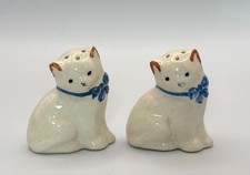 Vintage White Ceramic Cat Salt and Pepper Shaker Set with Painted Bows — listing 3