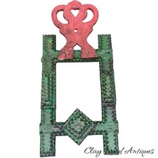 Antique Adirondack Tramp Art Frame with Floral Cross-Stitch Needlepoint (Daisies & Thistles) — listing 3