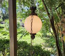 Vintage Tiflany-Style Molded Plastic Swag Pendant Lamp with Floral Design