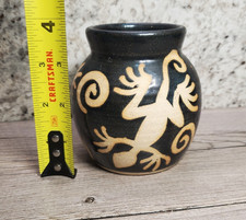 Handmade Studio Pottery Sgraffito Cylinder Vase with Dragon/Wave Motif — listing 4