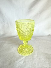 Antique Vaseline Uranium Glass Goblet, Daisy & Button Pattern, 6 1/4 inches — listing 6