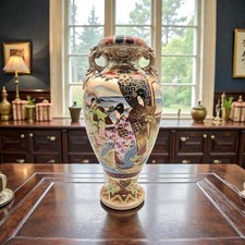 Japanese Satsuma-Style Moriage Gilt Vase with Fluted Rim and Figural Handles — listing 4