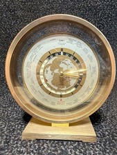 Vintage Round Dial Desk Clock or Barometer on Stepped Wooden Base — listing 6