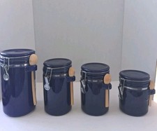 Vintage Cobalt Blue Glass Canister Jar with Embossed COOKIES/FLOUR/SUGAR and Ground-Glass Lid — listing 2