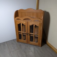 Vintage Oak Wall-Mounted Cabinet with Carved Foliate Panel Door — listing 5