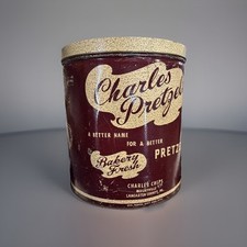 Vintage Charles Chips Pretzels Tin Can with Speckled Lid — listing 5