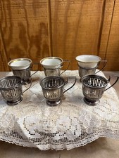Sterling Silver Demitasse Cup Holder and Saucer with Pink Porcelain Liner — listing 3