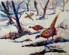 Original Oil Painting Winter Landscape with Cottages and Pond, Signed W. Newman — listing 2