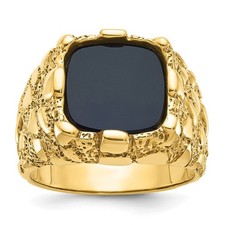 Men's Yellow Gold Nugget-Style Ring with Black Onyx and Diamond Cluster — listing 5