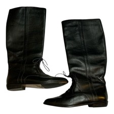 Vintage Tall Leather Riding Boots, Cognac/Oxblood Brown, Stacked Leather Heel — listing 6