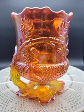 Marigold Carnival Glass Two-Handled Spooner / Open Sugar in Thistle Pattern — listing 2