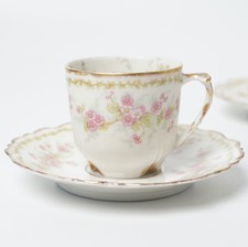 Pair of Porcelain Demitasse Cups & Saucers with Pink & Yellow Ground and Gilt Trim Says 'Bavaria' or 'Germany' — listing 5