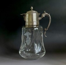 Vintage Diamond-Point Cut Glass Claret Jug / Carafe with Silver-Plated Lid and Handle — listing 5