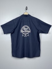 Red Kap Blue Pinstripe Work Shirt with Pabst Blue Ribbon & 'Mack' Patches — listing 2
