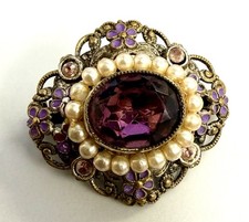 Vintage Czech Amethyst Glass & Brass Filigree Bead Necklace — listing 2