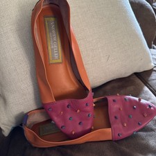 Andrew Geller Women's Leather Ballet Flats with Bow and Snakeskin Cap Toe — listing 2