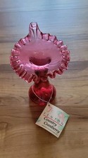 Vintage Cranberry Glass Ruffled-Top Melon Pitcher/Creamer with Applied Clear Handle — listing 2