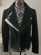 Vintage Women's Green Suede Leather Moto-Style Zip Jacket with Mandarin Collar — listing 2