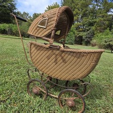 Antique Wicker Doll Furniture Set — Chaise Lounge, Chair & Rocker with Original Cushions — listing 3
