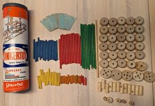Vintage Tinkertoy-Style Wooden Construction Set with Spools, Rods, and Fabric Flags — listing 6