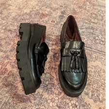 Franco Sarto Cognac Patent Leather Pointed-Toe Kiltie Loafers with Gold Horsebit — listing 6