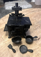 Miniature Cast Iron 'Queen' Toy Wood Cook Stove with Chimney, Kettle & Accessories
