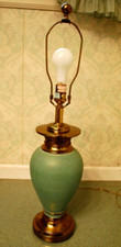 Vintage Brass Cylinder Table Lamp with Beaded Silk Bell Shade — listing 2