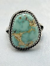 Vintage Southwestern Sterling Silver Men's Ring with Square Turquoise Cabochon — listing 2